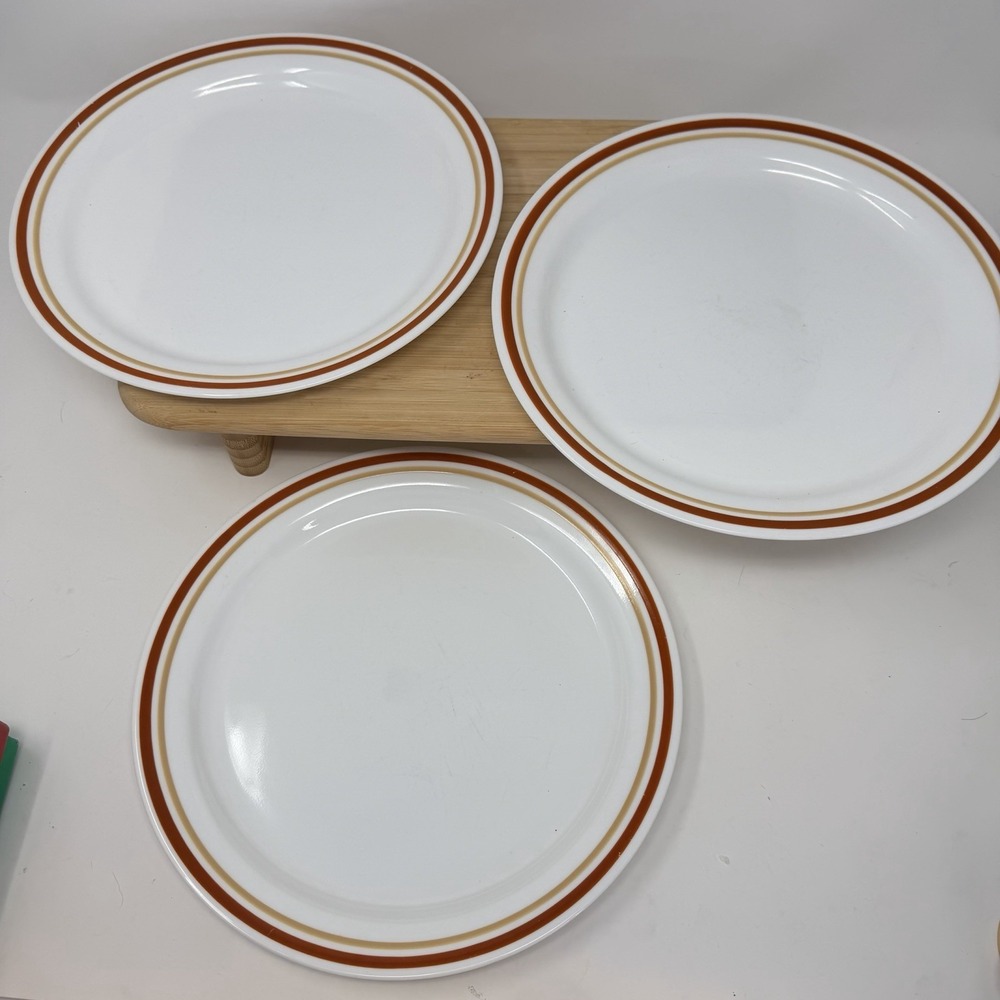 Corelle Corning 10.25" Dinner Plates Cinnamon Chestnut Set‎ 3 Vintage Retro